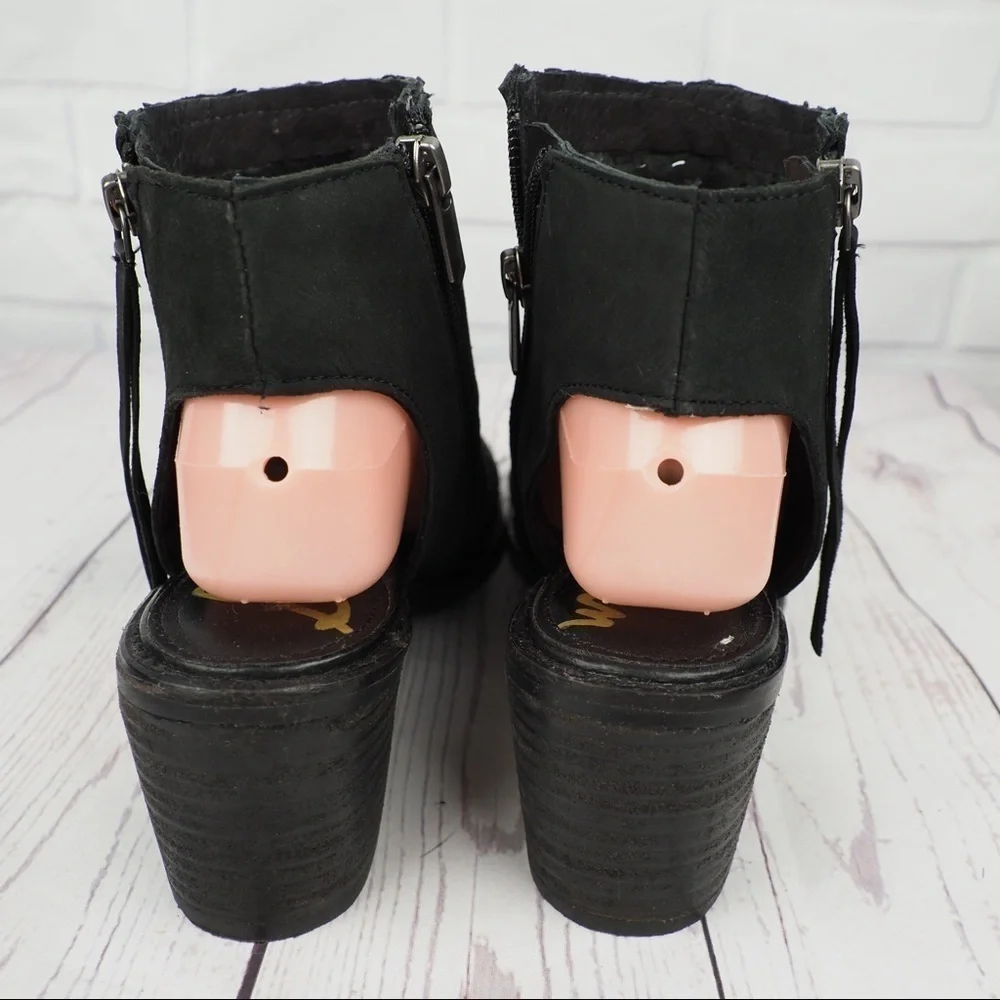 Sam Edelman Cooper 7 black woven leather peeptoe booties